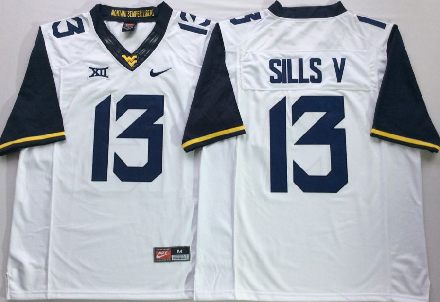 NCAA Men West Virginia Mountaineers White 13 SILLS V